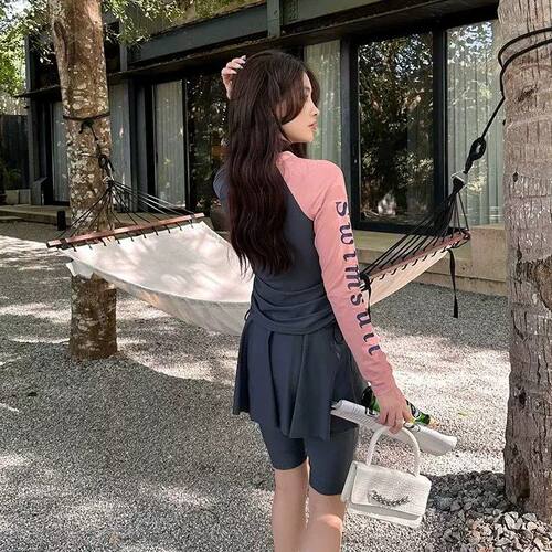 2026新款大码泳衣女微胖mm长袖裙式分体遮肉胖女孩学生温泉游泳装