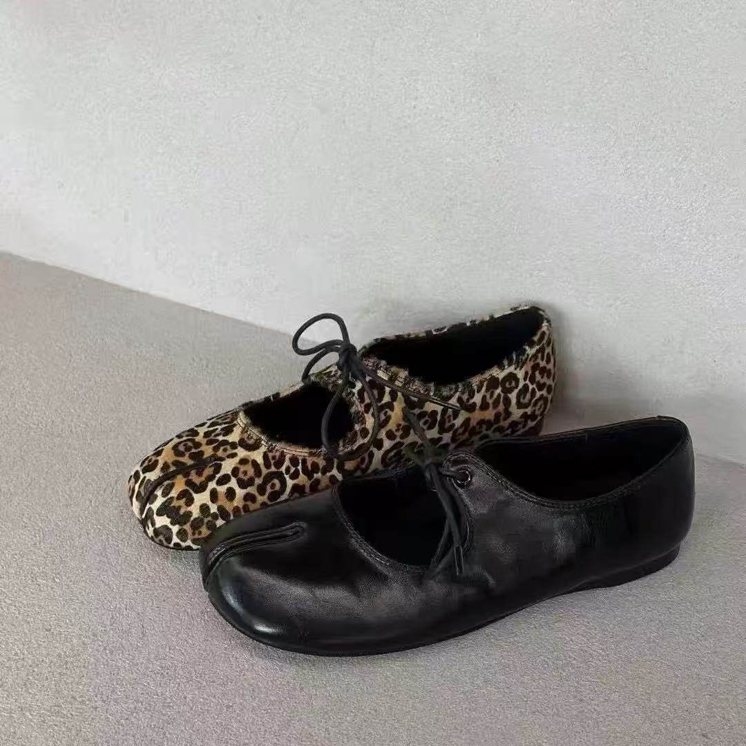 韩版小众豹纹分趾鞋浅口平底玛丽珍单鞋女2026春季新款真皮小皮鞋,女鞋,玛丽珍鞋,淘宝优惠券,粉丝福利购,淘宝优惠卷