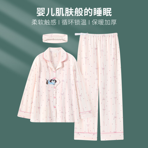 带头巾带胸垫纯棉春秋厚款月子服