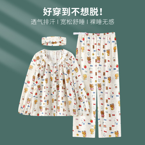 带头巾纯棉皱皱棉纱夏薄款月子服