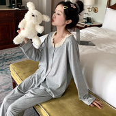 甜美系带胸垫春秋款 纯棉月子服产后产妇秋冬孕妇哺乳衣睡衣家居服