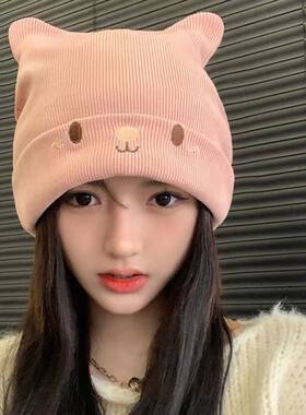月子帽产后产妇帽秋冬孕妇针织包头帽毛线帽显脸小可爱冷帽保暖帽