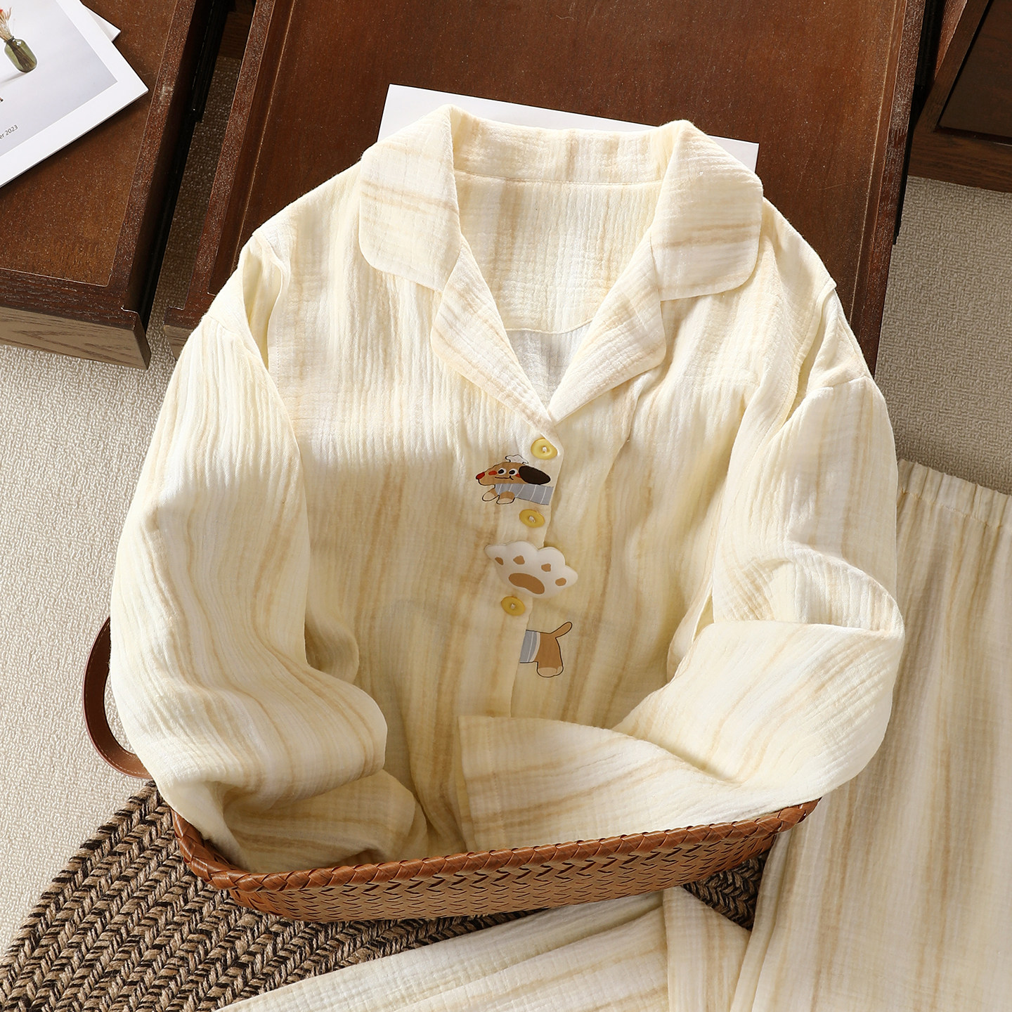 腊肠狗a类纯棉双层纱布月子服孕妇产后产妇春夏季薄款哺乳睡衣女