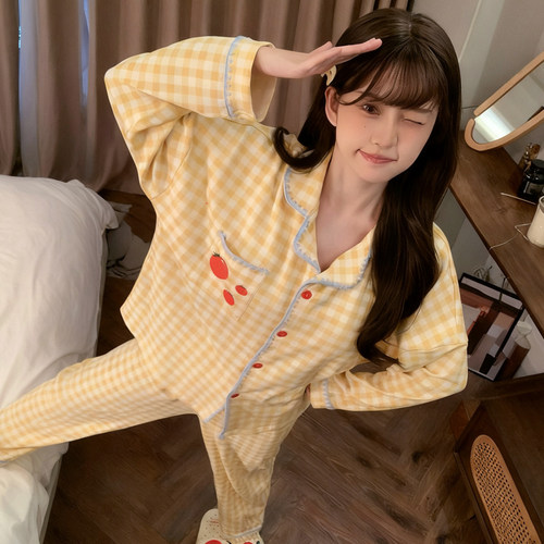 甜美系带胸垫纯棉春秋月子服