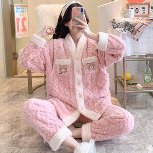 秋冬季加绒加厚保暖珊瑚绒月子服喂奶孕妇哺乳睡衣孕期12月份产妇