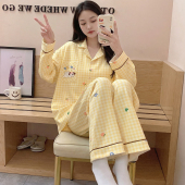 秋冬纯棉带胸垫甜美系月子服产后产妇春秋季 喂奶孕妇哺乳衣睡衣