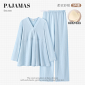 纯棉春秋季 皱布带胸垫月子服怀孕期秋冬孕妇睡衣产妇产前产后喂奶