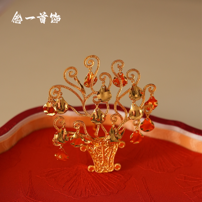 镀金古代魏晋汉服头饰战国发钗古装配饰步摇发钗发簪东汉鹿角发冠