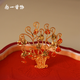 镀金古代魏晋汉服头饰战国发钗古装配饰步摇发钗发簪东汉鹿角发冠