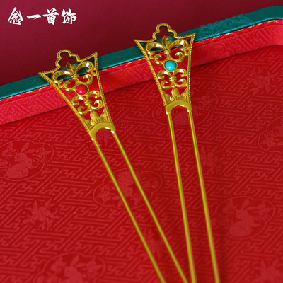 镀金嵌金钿头钗U型钗双股钗汉服配饰唐代供养人配簪金簪子金钗