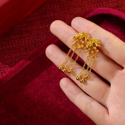 铜镀金黄金色花月佳期野百合流苏耳钉女耳环结婚仿三金秀禾耳饰