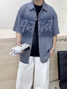 衬衫 复古软牛仔短袖 男宽松休闲百搭上衣 美式 2026新款