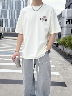 2026新款美式复古字母印花刺绣圆领短袖T恤男女宽松休闲百搭上衣