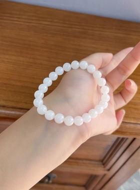 手串手链女款8mm羊脂玉手串羊脂白玉手镯玉石散珠串珠子素圈手