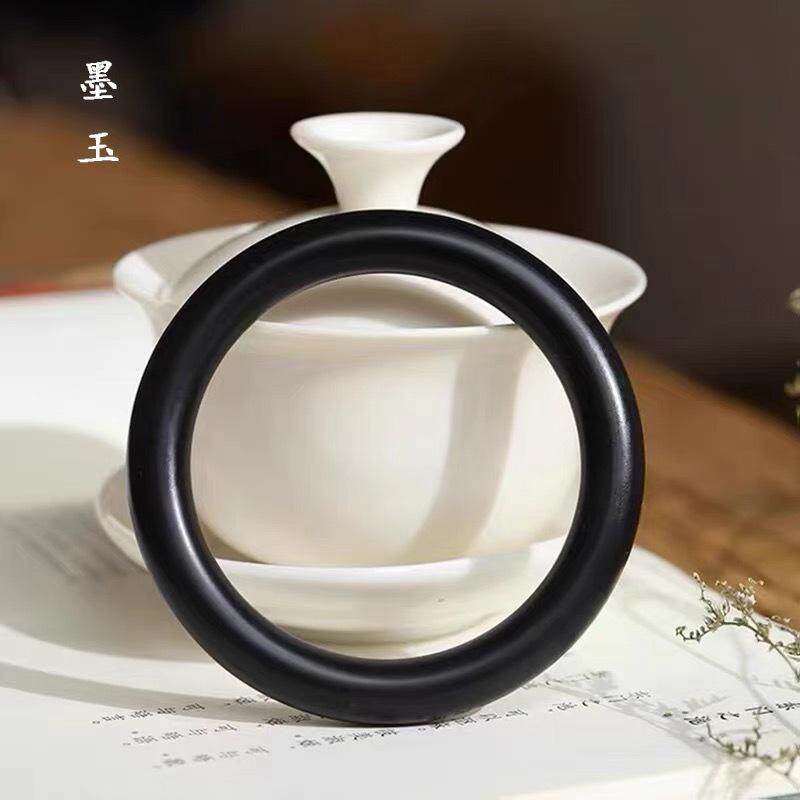 天然和田玉墨玉手镯圆条玉石玉器黑色羊脂玉镯子女款