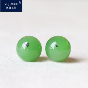 和田玉单珠苹果绿散珠天然俄罗斯乌兰海碧玉圆珠单颗玉珠子手串配