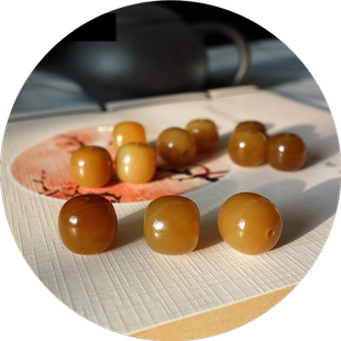 精选新疆和田玉且末糖玉老型珠diy和田玉糖料桶鼓珠手链散玉珠子