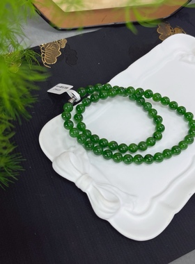 天然和田玉碧玉女款菠菜绿A货项链圆珠和田玉8mm链子玉石挂件