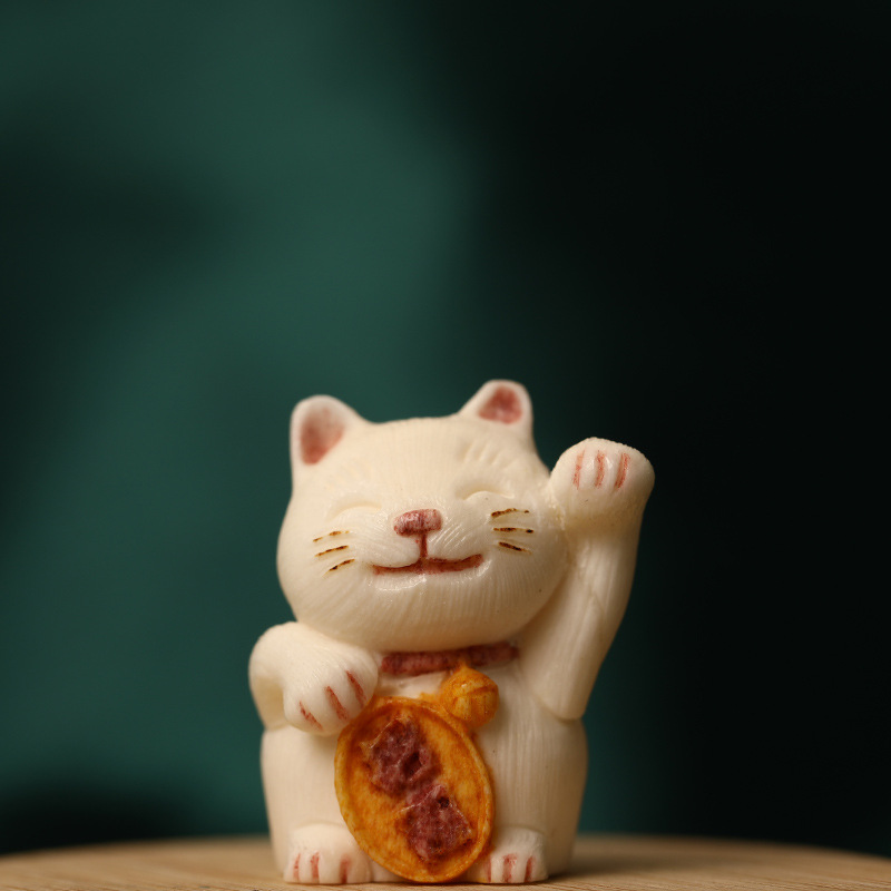 鹿角根付招财猫珠串配饰钥匙链文玩工艺品手把件手捻吊坠手工雕刻