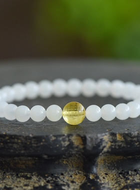 天然和田玉6mm白玉金珀波罗心经圆珠手链女款玉石手串手饰