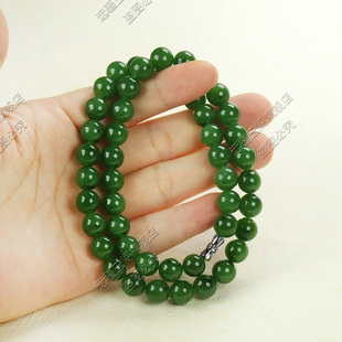 天然和田玉碧玉圆珠10mm项链菠菜绿飘花项链女款 百搭颈链 时尚