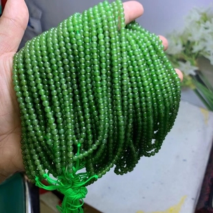 俄料和田玉碧玉项链4mm佛珠项链138颗菠菜绿碧玉链子圆玉珠子项链