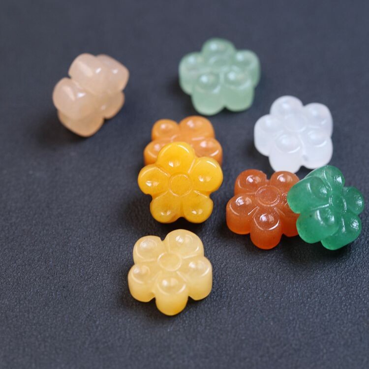 14mm新疆金丝玉白玉东陵玉东陵玉五瓣花梅花背云 DIY散珠配件