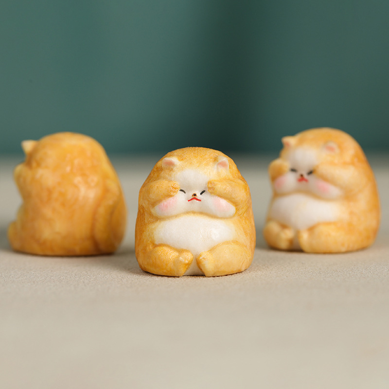 鹿角根付 小猫咪手工DIY手串配件文玩肥猫散珠吊坠鹿角雕挂件配饰