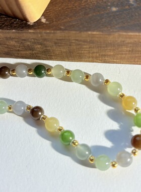 天然和田玉彩虹多宝手串马卡龙色系糖果配色简约玉石饰品