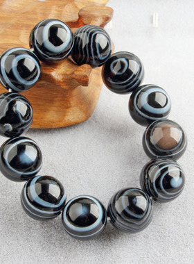 天然缠丝玛瑙手链 黑白缠丝玛瑙眼珠梦幻缠丝玛瑙 截子玛瑙缟玛瑙