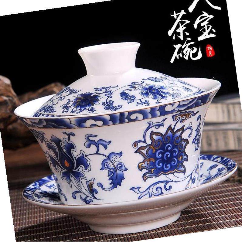 。盖碗茶具景德镇八宝大号300ml茶杯陶瓷泡茶三才青花瓷家用三炮|ruв категории посуда, чайный сервиз, супник - от Buy2taobao.com для оказания профессиональной услуги покупки агента Taobao