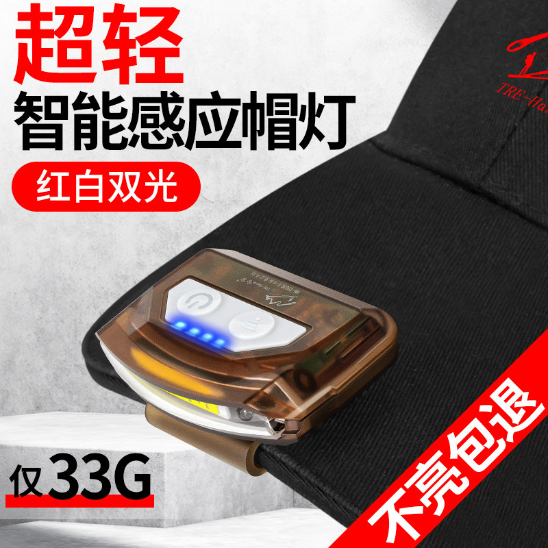 夜钓头灯钓鱼专用强光充电超亮头戴式灯超轻小感应夹帽夹灯帽檐灯,户外/登山/野营/旅行用品,头灯,淘宝优惠券,粉丝福利购,淘宝优惠卷