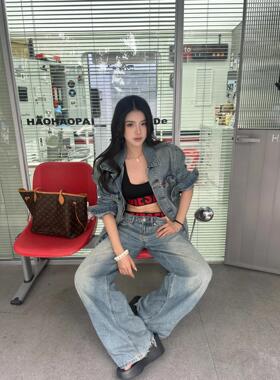 小众设计美式时髦辣妹红色字母百搭外穿美背吊带背心内裤套装女