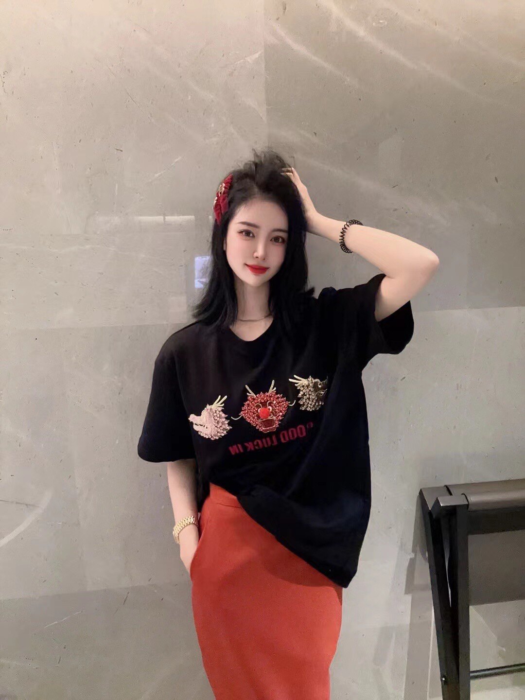 2024龙年新款短袖T恤女冬重T恤