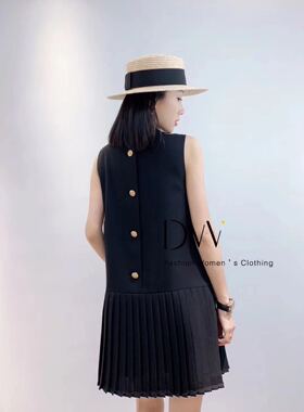 上货店日本进口醋纤百褶连衣裙气质金扣赫本风小黑裙无袖背心裙女