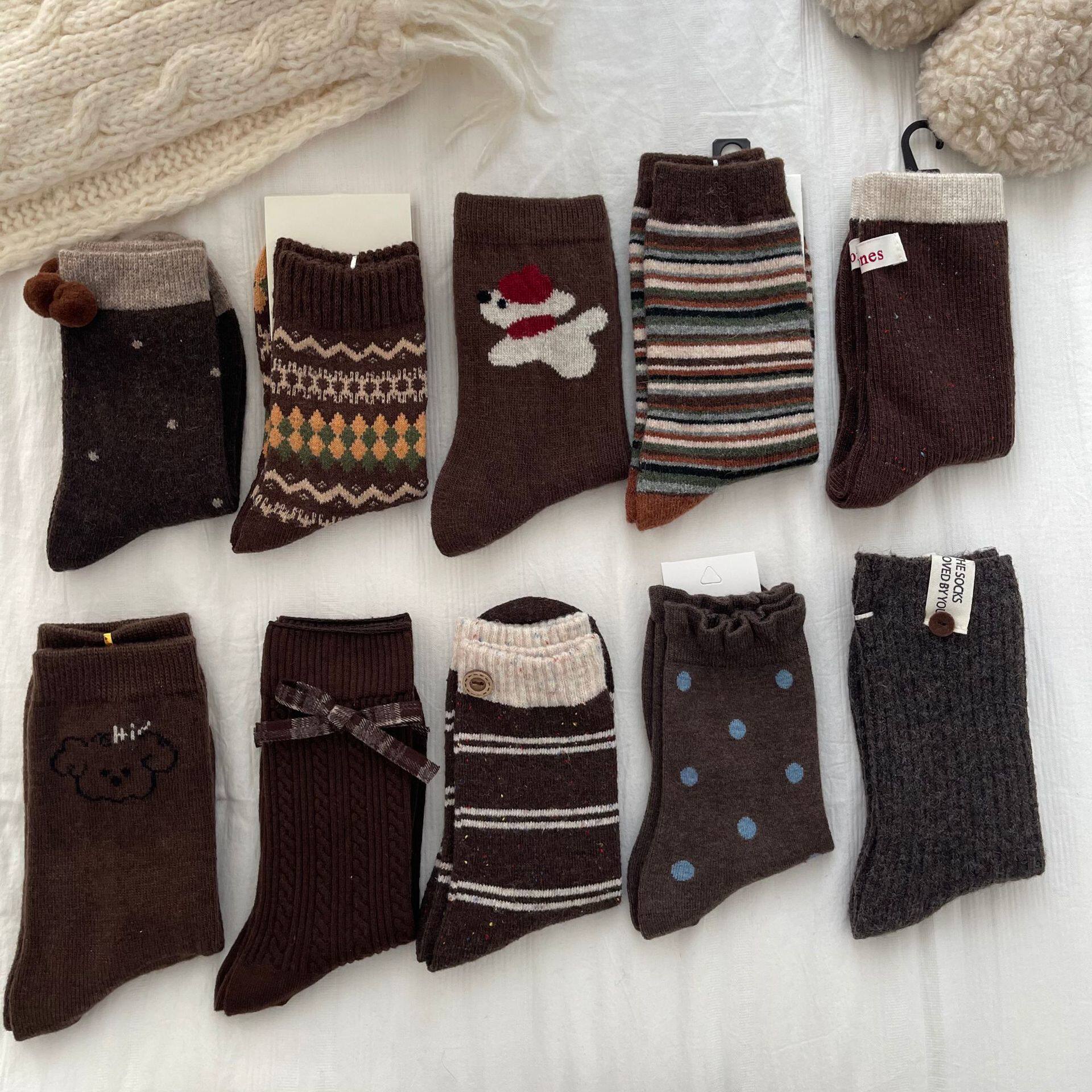 直播间同款加厚羊毛保暖袜咖色系袜子女可爱日系卡通小狗中筒袜子,女士内衣/男士内衣/家居服,连裤袜/打底袜,淘宝优惠券,粉丝福利购,淘宝优惠卷