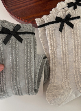 IOULOR甜美少女蝴蝶结无骨袜子秋冬温柔芭蕾风中筒袜泡泡口堆堆袜