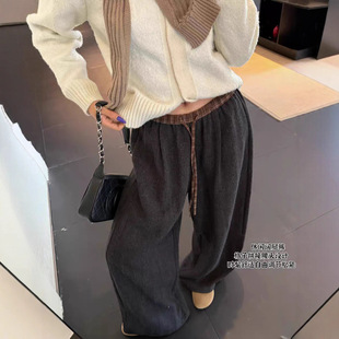 宽松舒适休闲阔腿裤 拼接格子撞色腰头秋款 女 韩系个性 舒适到起飞