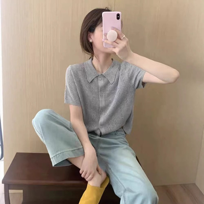 春夏POLO领短袖宽松显瘦针织衫