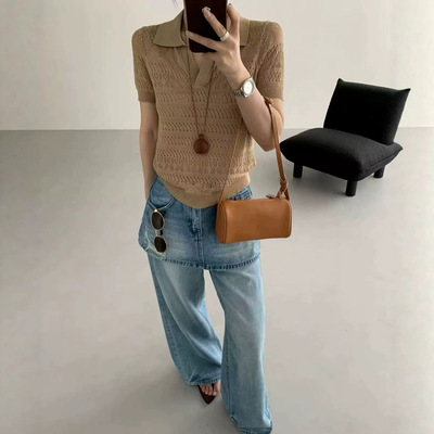 老钱风POLO领套头针织上衣女