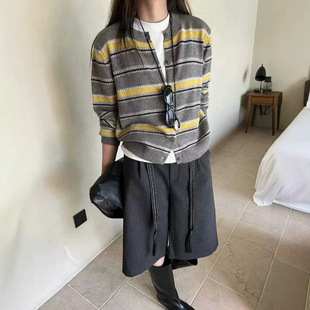 毛绒条纹毛衣开衫 时髦撞色条纹 新款 韩代秋冬女装 外套女 2025新