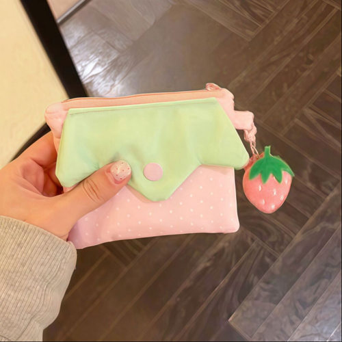 小红书同款波点草莓零钱包ins