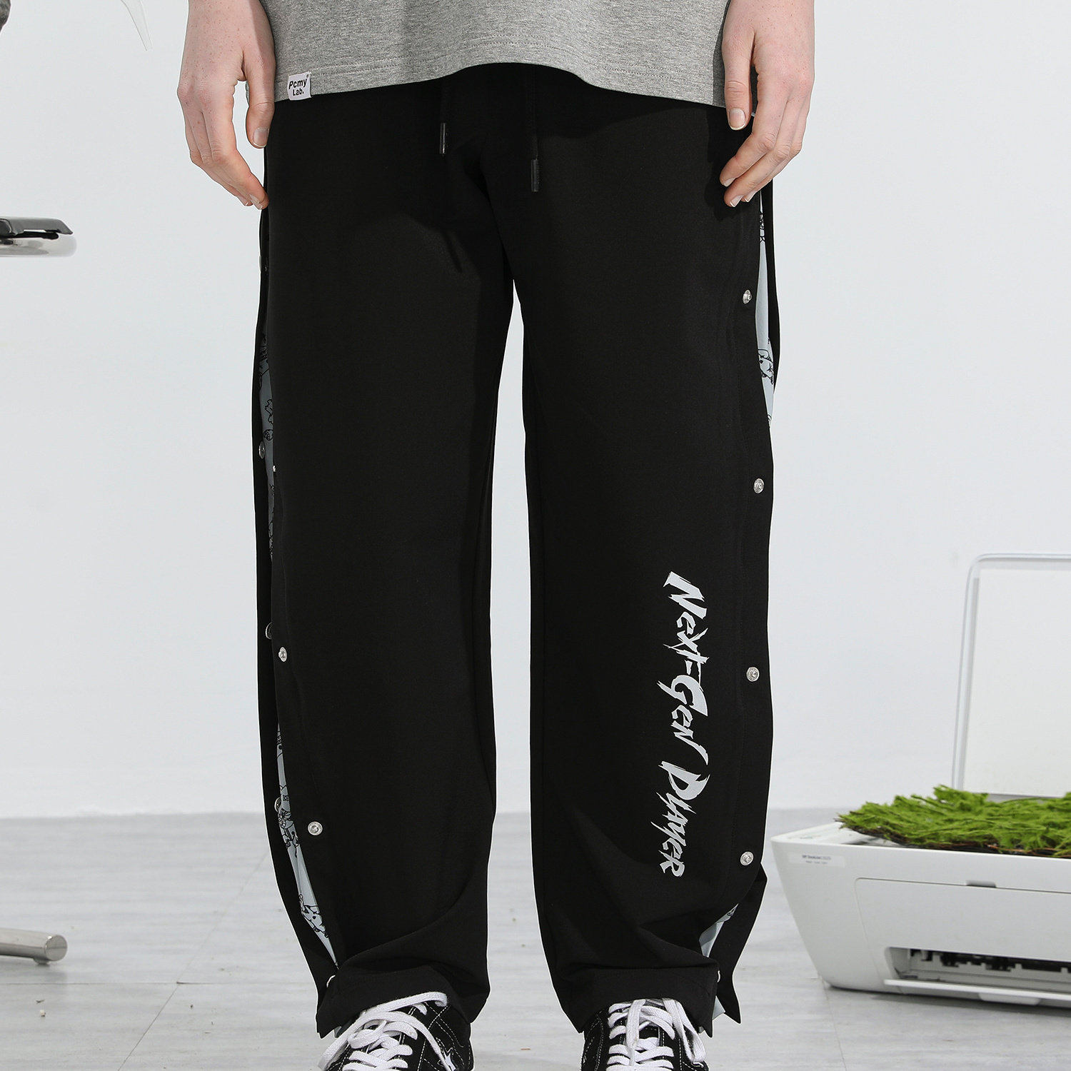 隐形人正品潮社 二代叉叉人拼接排扣卫裤潮休闲宽松运动男女pcmy