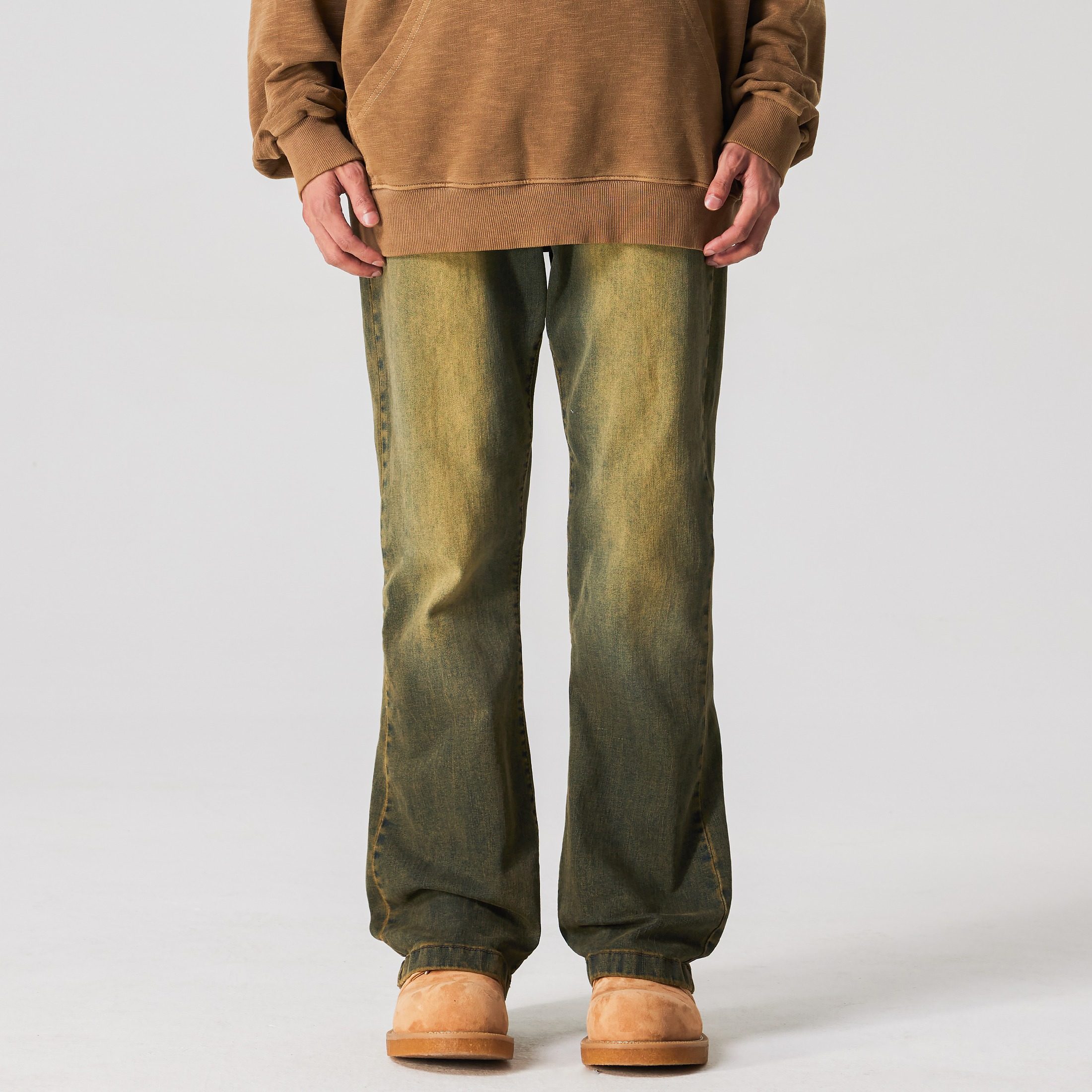 新因素美式复古宽松微喇牛仔裤男水洗做旧高街cleanfit休闲长裤