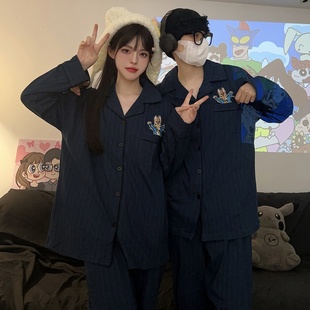 全棉潮牌家居服套装 情侣睡衣春秋季 卡通男女纯棉宽松大码 新款 长袖