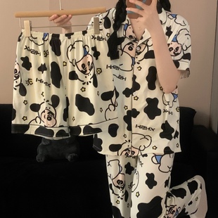 纯棉夏季 日系ins卡通蜡笔小新睡衣女三件套短袖 家居服可外穿春秋