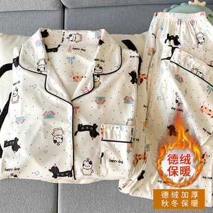 睡衣女秋冬季 大码 可爱斑点狗印花德绒双面加厚少女可爱学生家居服