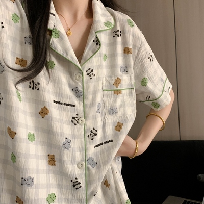 大码睡衣女春夏季短袖可爱三件套