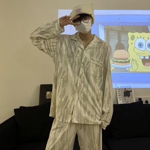 日系条纹睡衣男春秋长袖 可外穿学生 长裤 纯棉高级感家居服两件套装