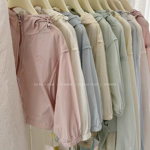 大小卷新款儿童男女童夏季新款时尚亲子连帽防晒衣服连帽外套透气